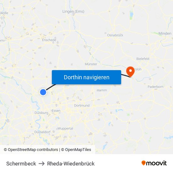 Schermbeck to Rheda-Wiedenbrück map