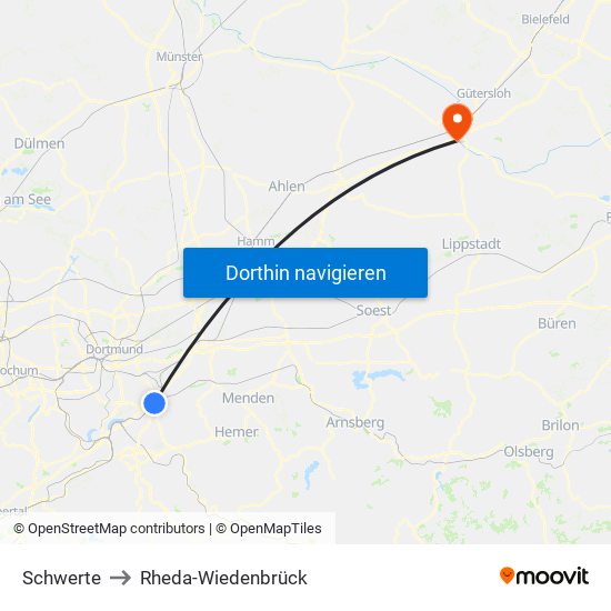 Schwerte to Rheda-Wiedenbrück map