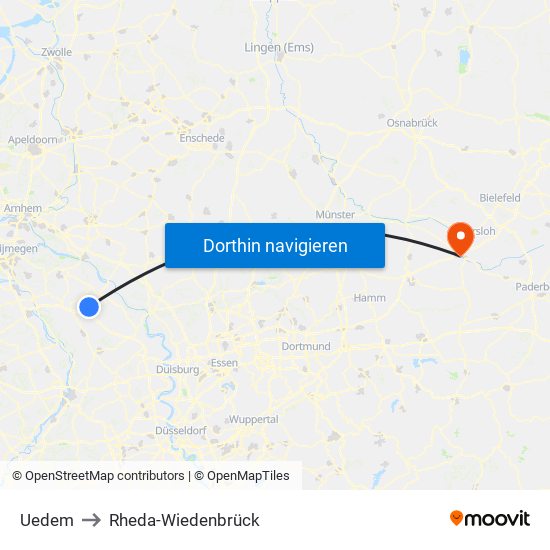 Uedem to Rheda-Wiedenbrück map