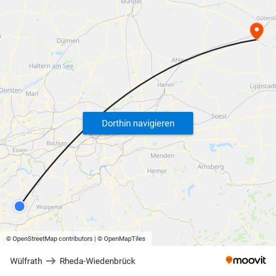 Wülfrath to Rheda-Wiedenbrück map