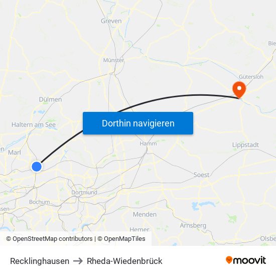 Recklinghausen to Rheda-Wiedenbrück map