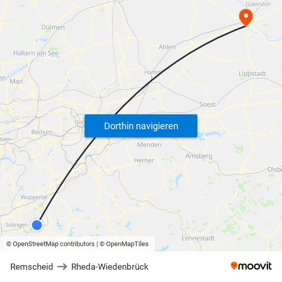 Remscheid to Rheda-Wiedenbrück map