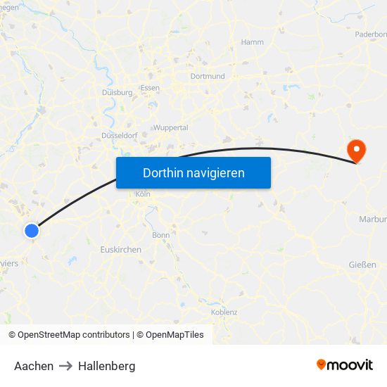 Aachen to Hallenberg map