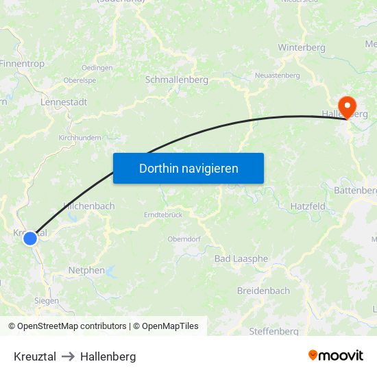 Kreuztal to Hallenberg map