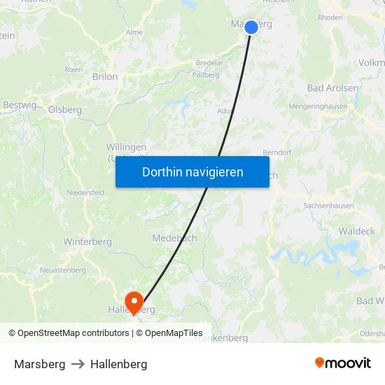 Marsberg to Hallenberg map