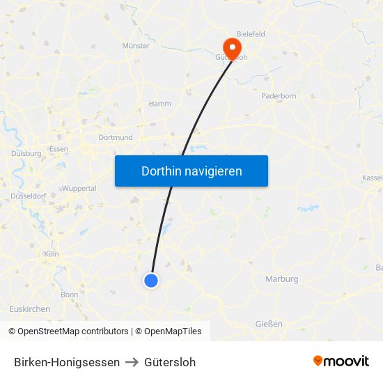 Birken-Honigsessen to Gütersloh map