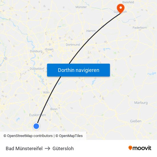 Bad Münstereifel to Gütersloh map