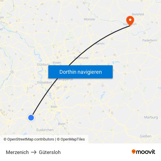 Merzenich to Gütersloh map