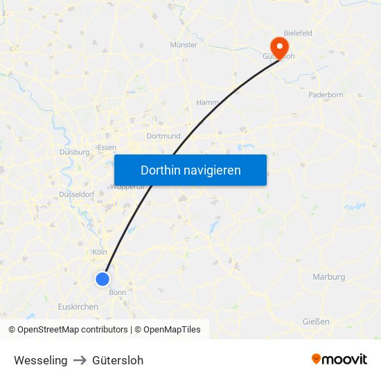Wesseling to Gütersloh map