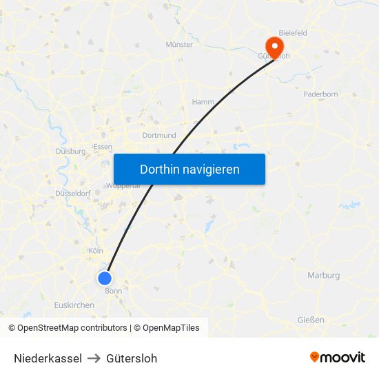 Niederkassel to Gütersloh map