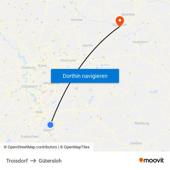 Troisdorf to Gütersloh map