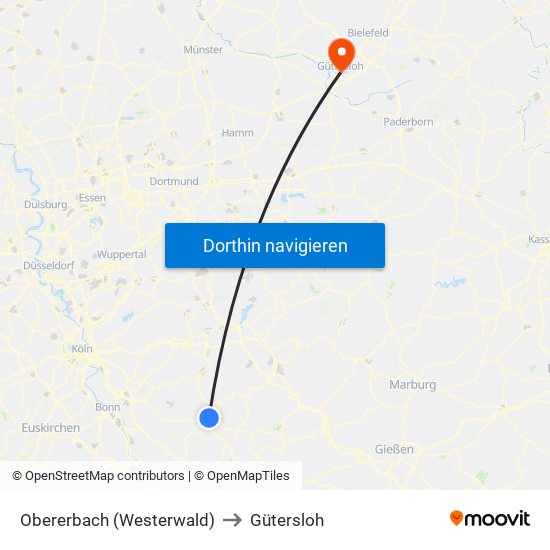 Obererbach (Westerwald) to Gütersloh map