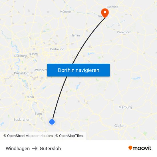 Windhagen to Gütersloh map