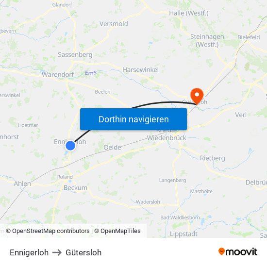 Ennigerloh to Gütersloh map