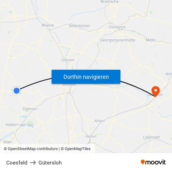 Coesfeld to Gütersloh map