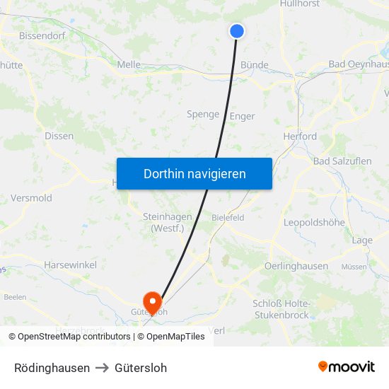 Rödinghausen to Gütersloh map