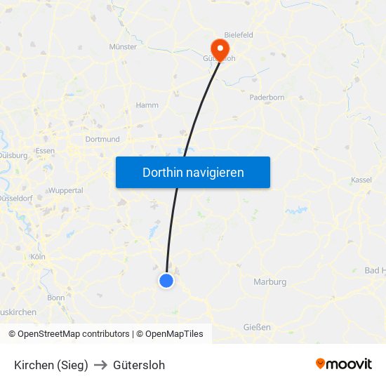 Kirchen (Sieg) to Gütersloh map