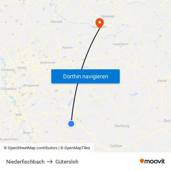 Niederfischbach to Gütersloh map