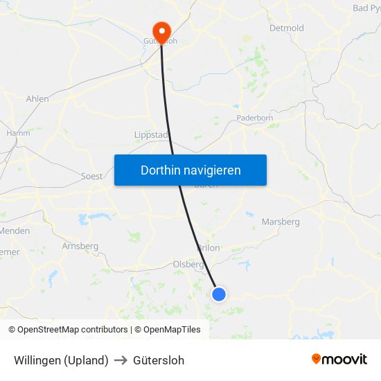 Willingen (Upland) to Gütersloh map