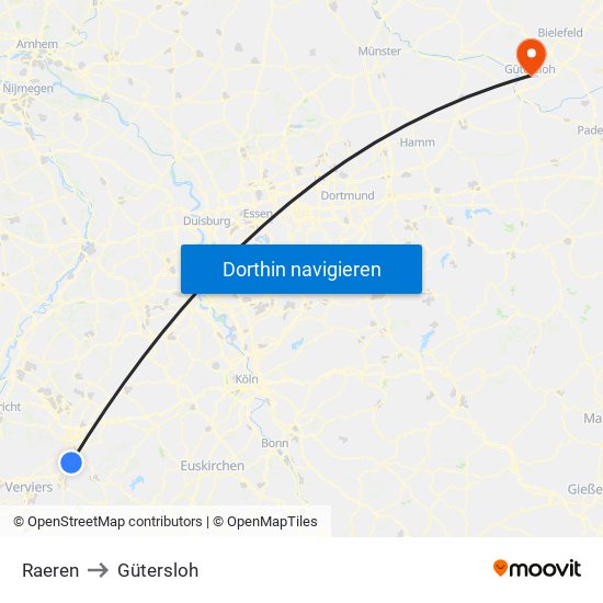 Raeren to Gütersloh map