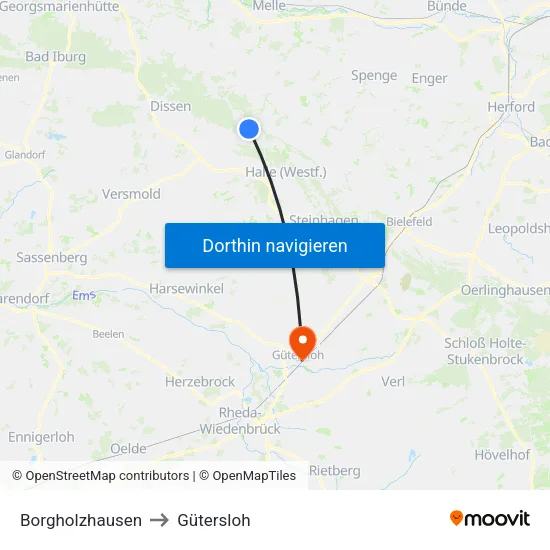 Borgholzhausen to Gütersloh map