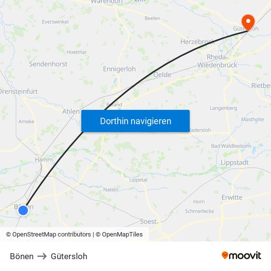 Bönen to Gütersloh map