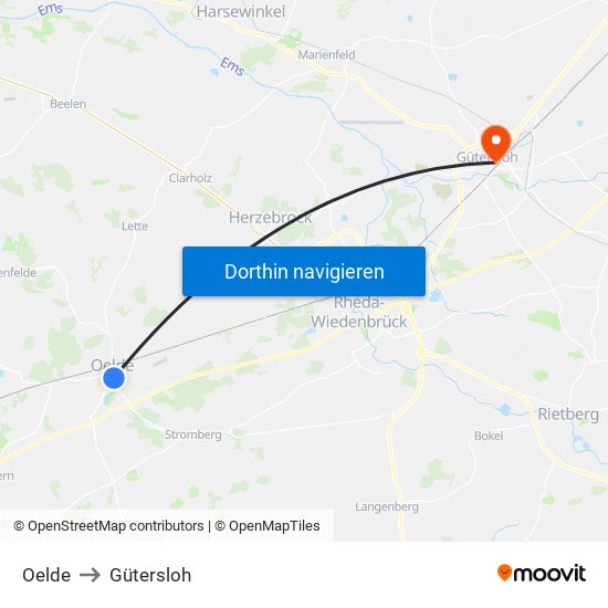 Oelde to Gütersloh map