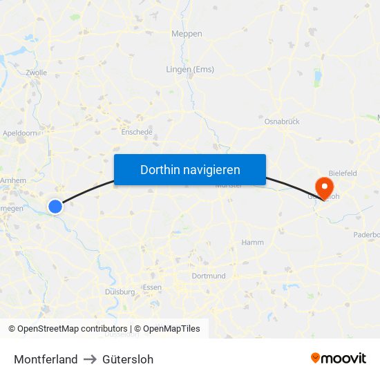 Montferland to Gütersloh map