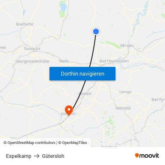 Espelkamp to Gütersloh map