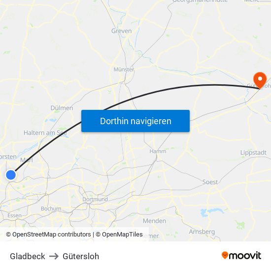 Gladbeck to Gütersloh map