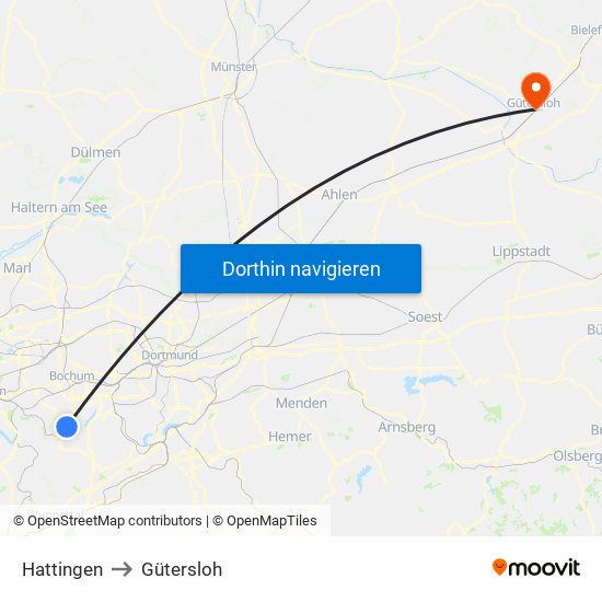 Hattingen to Gütersloh map