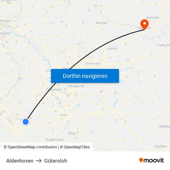 Aldenhoven to Gütersloh map