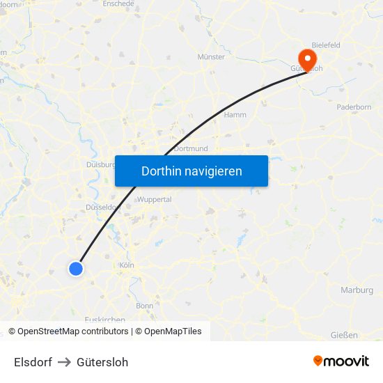 Elsdorf to Gütersloh map