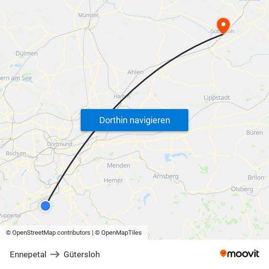 Ennepetal to Gütersloh map