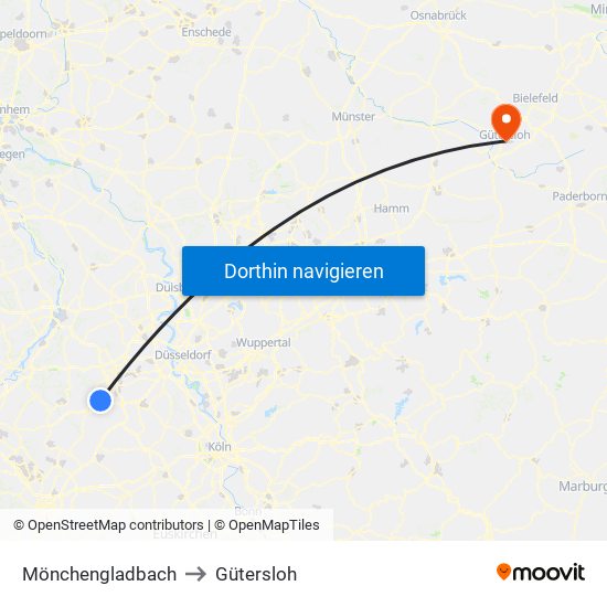Mönchengladbach to Gütersloh map