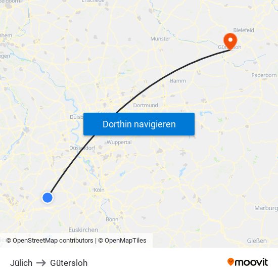 Jülich to Gütersloh map