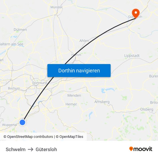 Schwelm to Gütersloh map