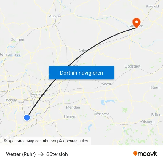 Wetter (Ruhr) to Gütersloh map