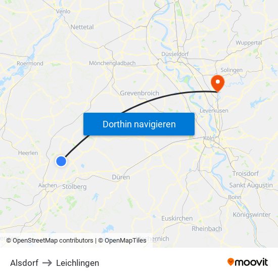 Alsdorf to Leichlingen map