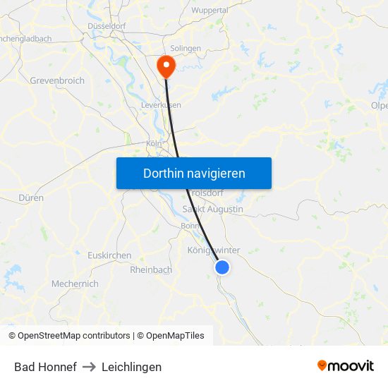 Bad Honnef to Leichlingen map