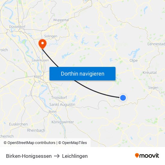 Birken-Honigsessen to Leichlingen map