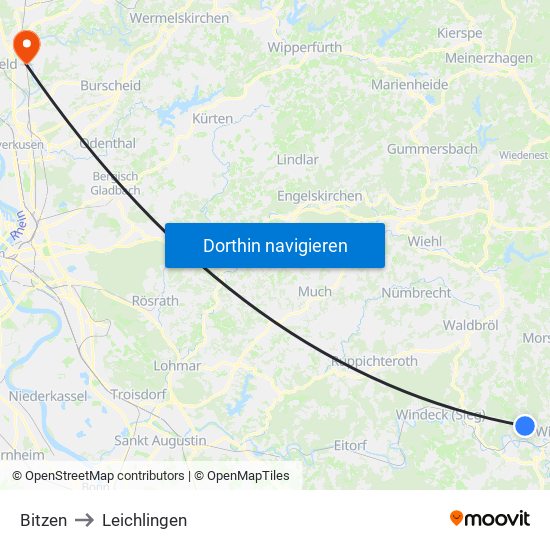 Bitzen to Leichlingen map