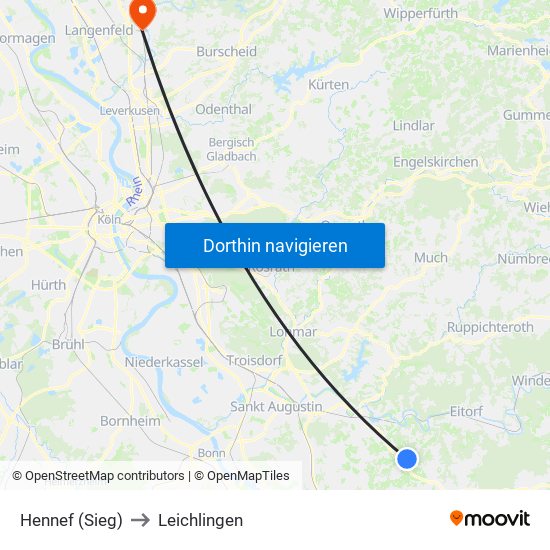 Hennef (Sieg) to Leichlingen map