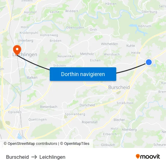 Burscheid to Leichlingen map