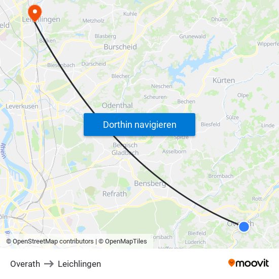 Overath to Leichlingen map