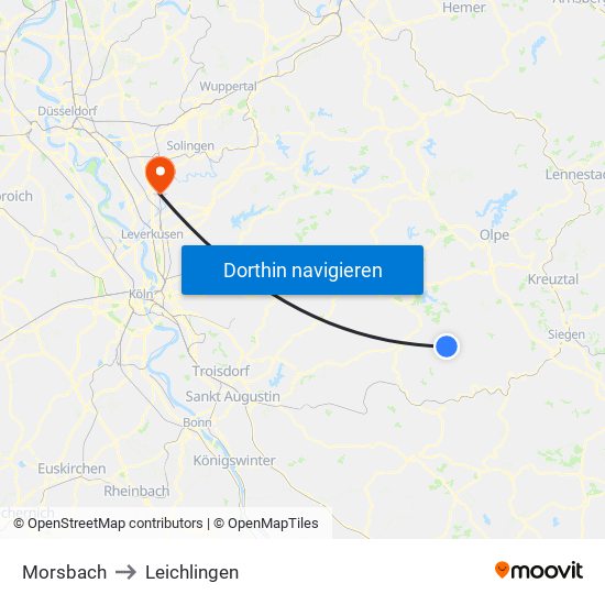 Morsbach to Leichlingen map