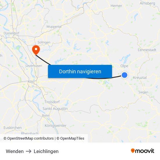 Wenden to Leichlingen map