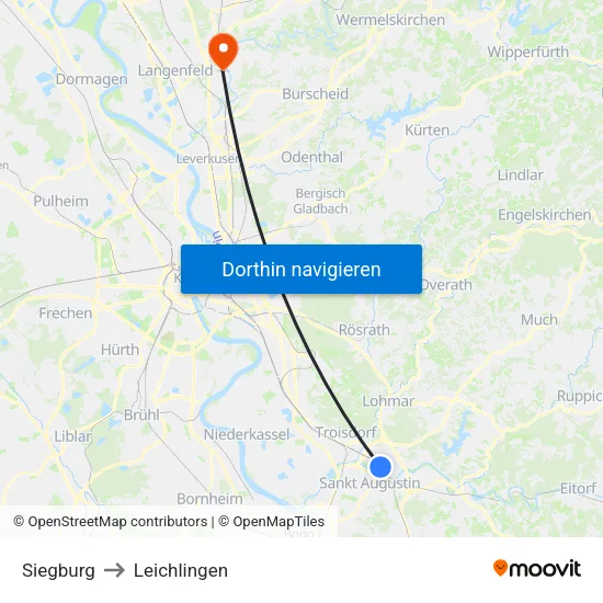 Siegburg to Leichlingen map