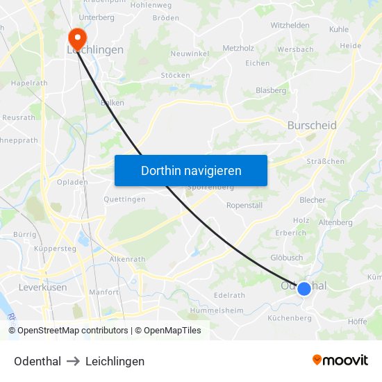 Odenthal to Leichlingen map