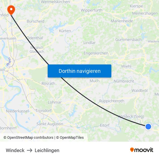 Windeck to Leichlingen map